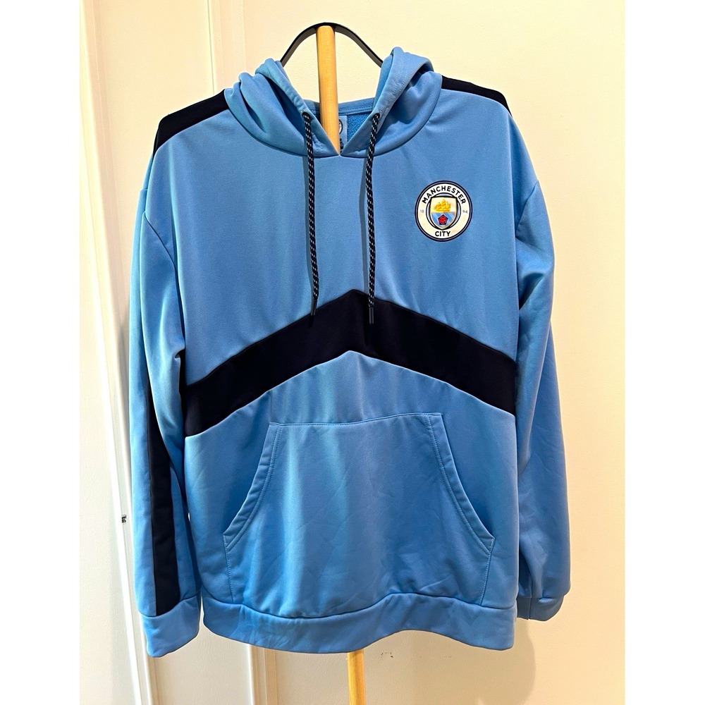 Manchester City Hoodie Mens Large Sky Blue Black Official Soccer Football